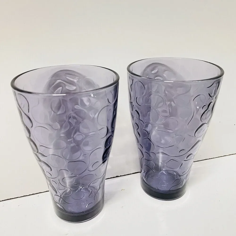 2x IKEA Purple Drinking Glasses Tumblers Texture Set Of 2 Glasses 5.6” FRANCE